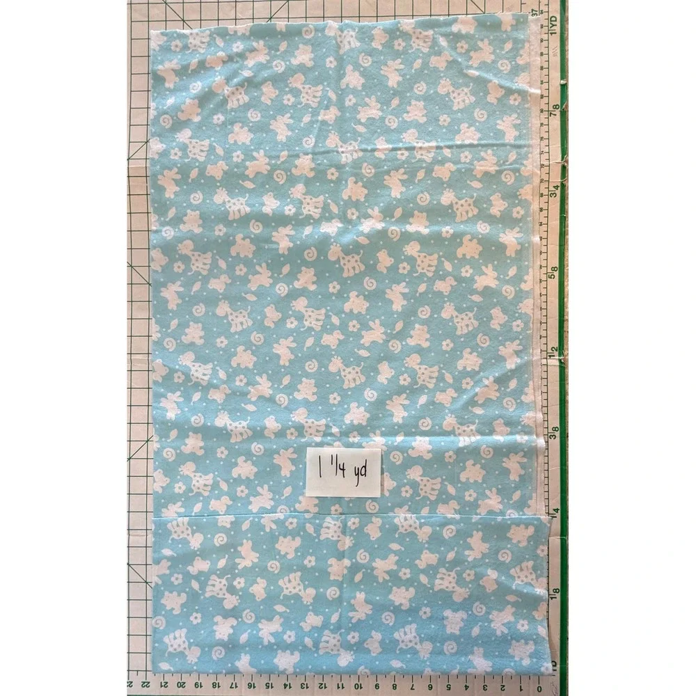 JOANN Snuggle Flannel Fabric 1.25 Yards Sky Blue White Nursery Animals Cotton